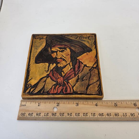 Vintage Hand-Painted Captain Flint Pirate Ceramic Wall Tile 4.25” Plaque - Picture 7 of 8